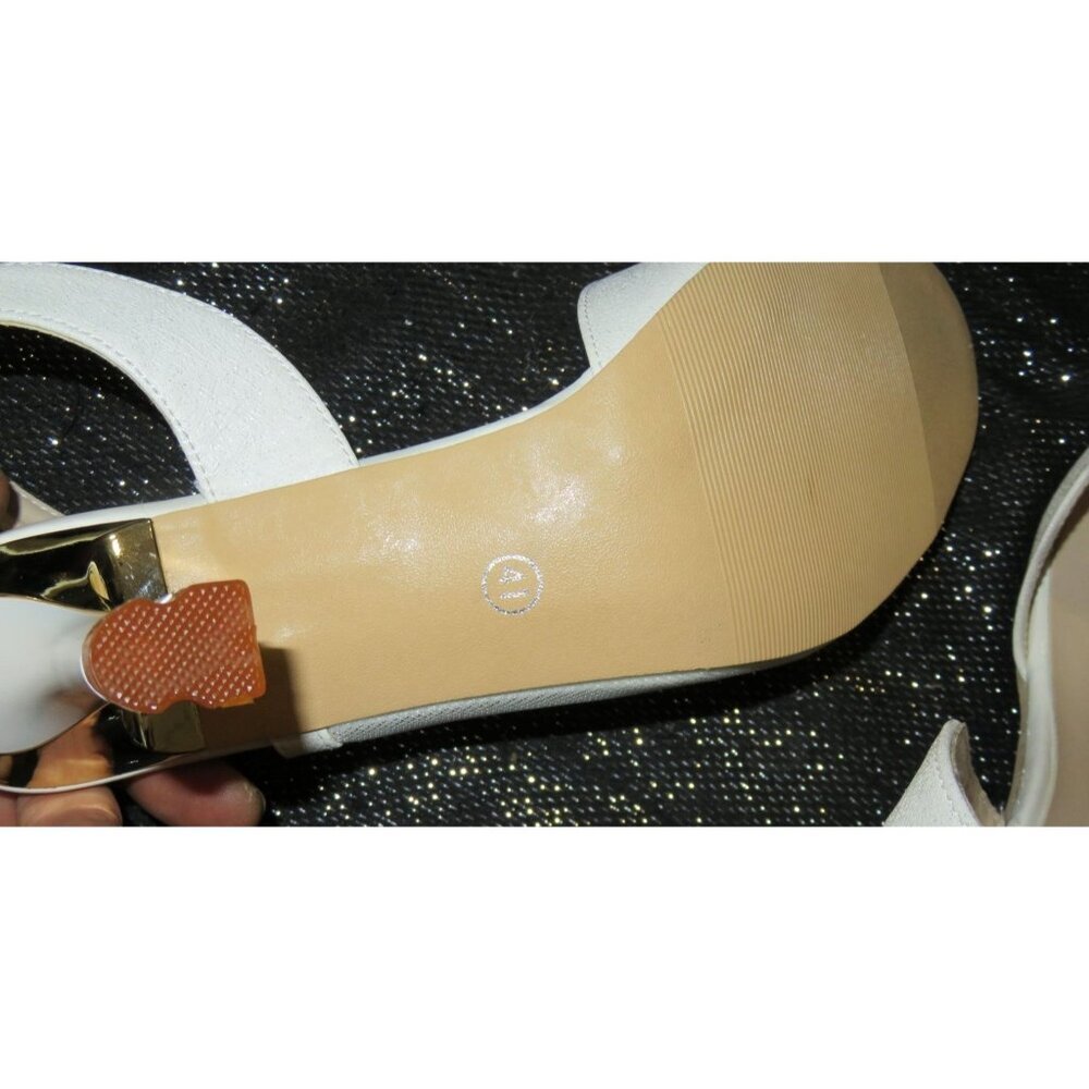Sniler White Mesh Vegan Leather Slingback Floral Rhinestones Heels size 41 10.5 - Picture 6 of 10